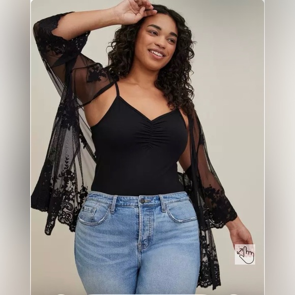 torrid Sweaters - Torrid Embroidery Mesh Kimono size 1